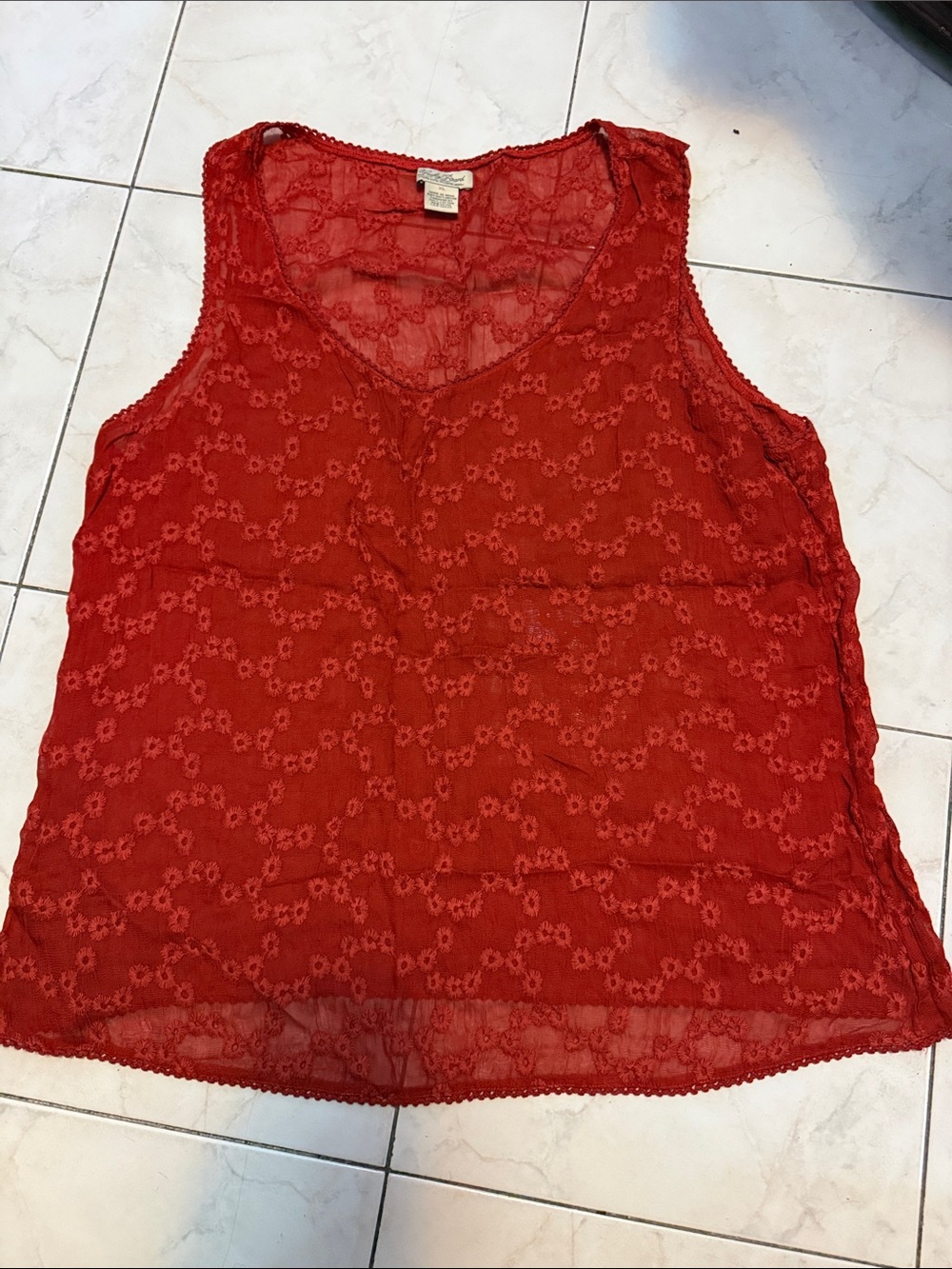 Lucky Brand Red Lace Overlay V-Neck Camisole